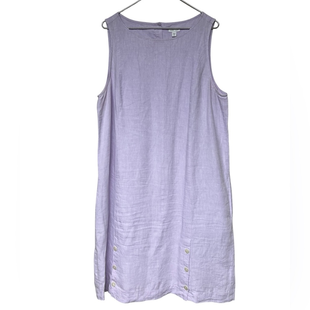 J. Jill love linen light lavender sleeveless shift dress pearl button details